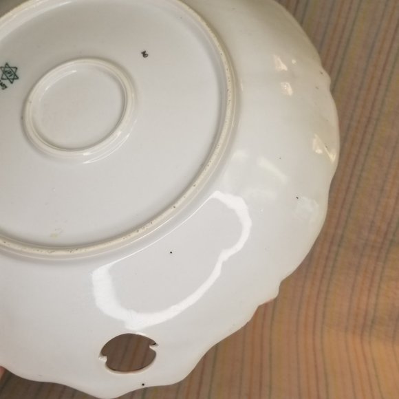 Antique JPF Germany Porcelain Gilded Cake Plate Double Handles Pink Magenta Teal - Picture 6 of 7